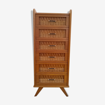 Chest of drawers high rattan year 60
