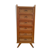 Commode haute rotin années 60