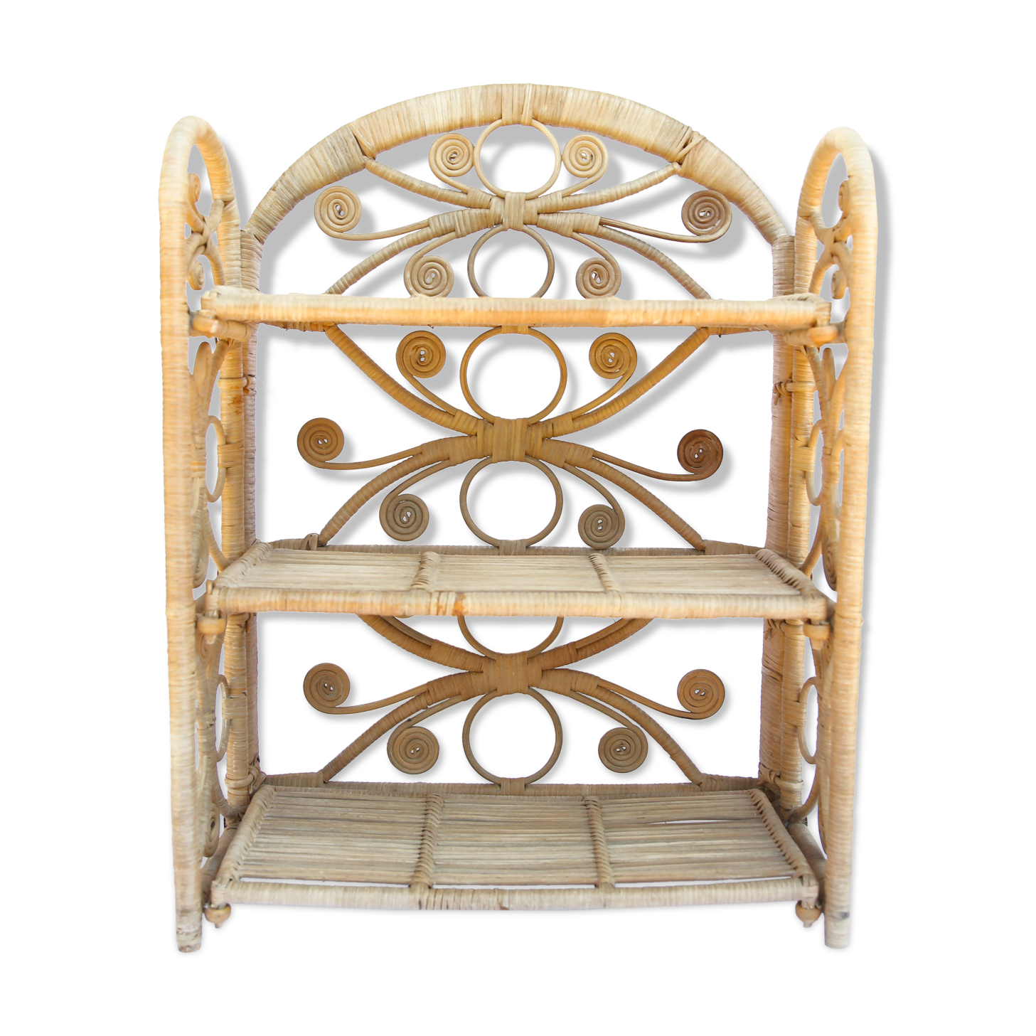 3-storey foldable vintage rattan shelf