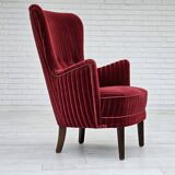 1960s, Danish armchair in cherry-red furniture velour, original condition.