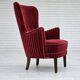 1960s, Danish armchair in cherry-red furniture velour, original condition.