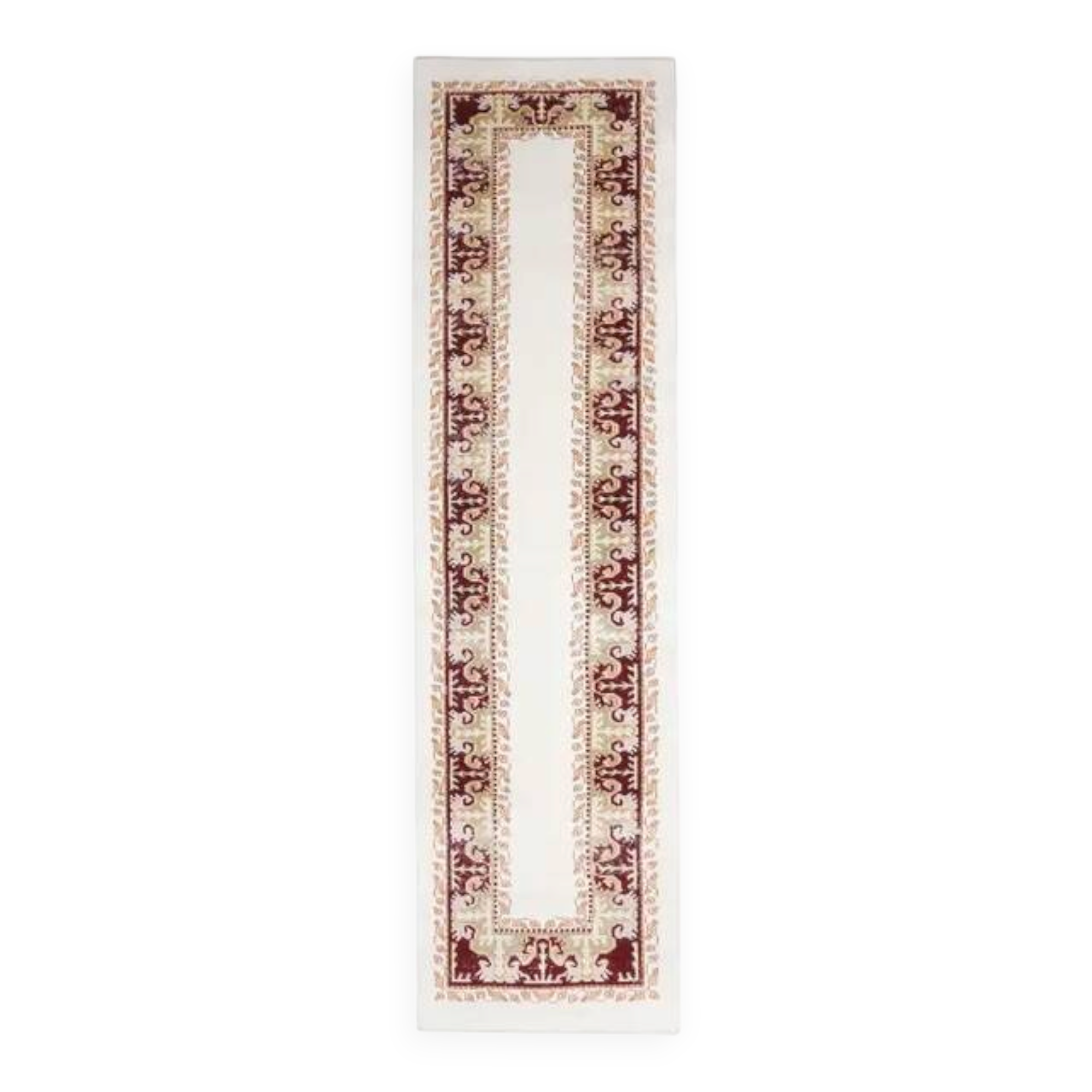 Tapis de couloir vintage turc Oushak fait main en laine et coton blanc