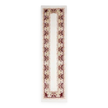 Tapis de couloir vintage turc Oushak fait main en laine et coton blanc