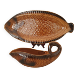 Sarreguemines / Large serving platter and matching fish-shaped sauce boat