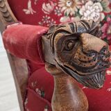 1920-30s, Danish armchair, furniture cotton fabric, hand carved oak wood.