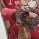 1920-30s, Danish armchair, furniture cotton fabric, hand carved oak wood.