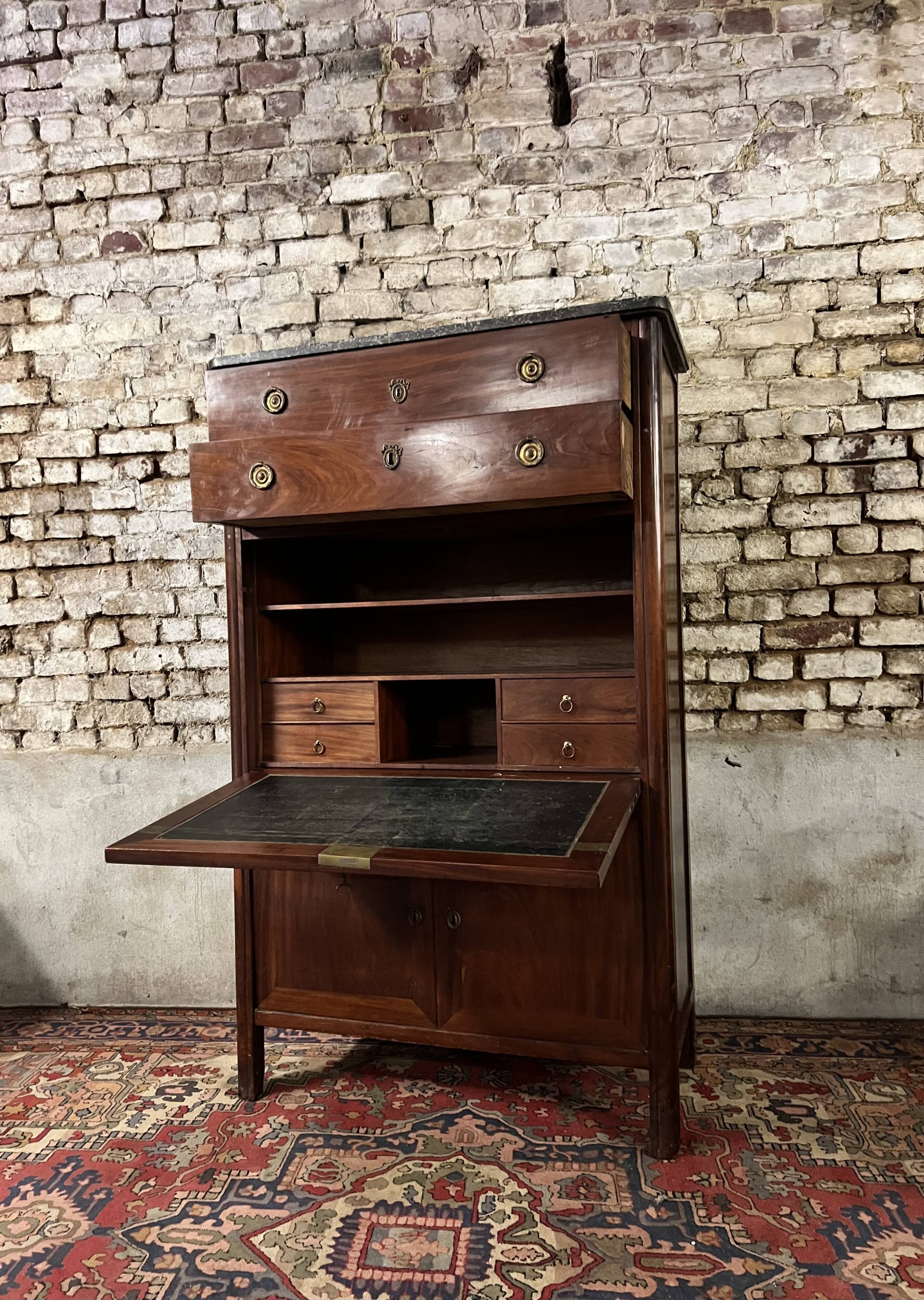 Secretary In Mahogany Louis XVI XVIII Eme Century