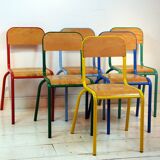 Series of 6 chairs in colored metal