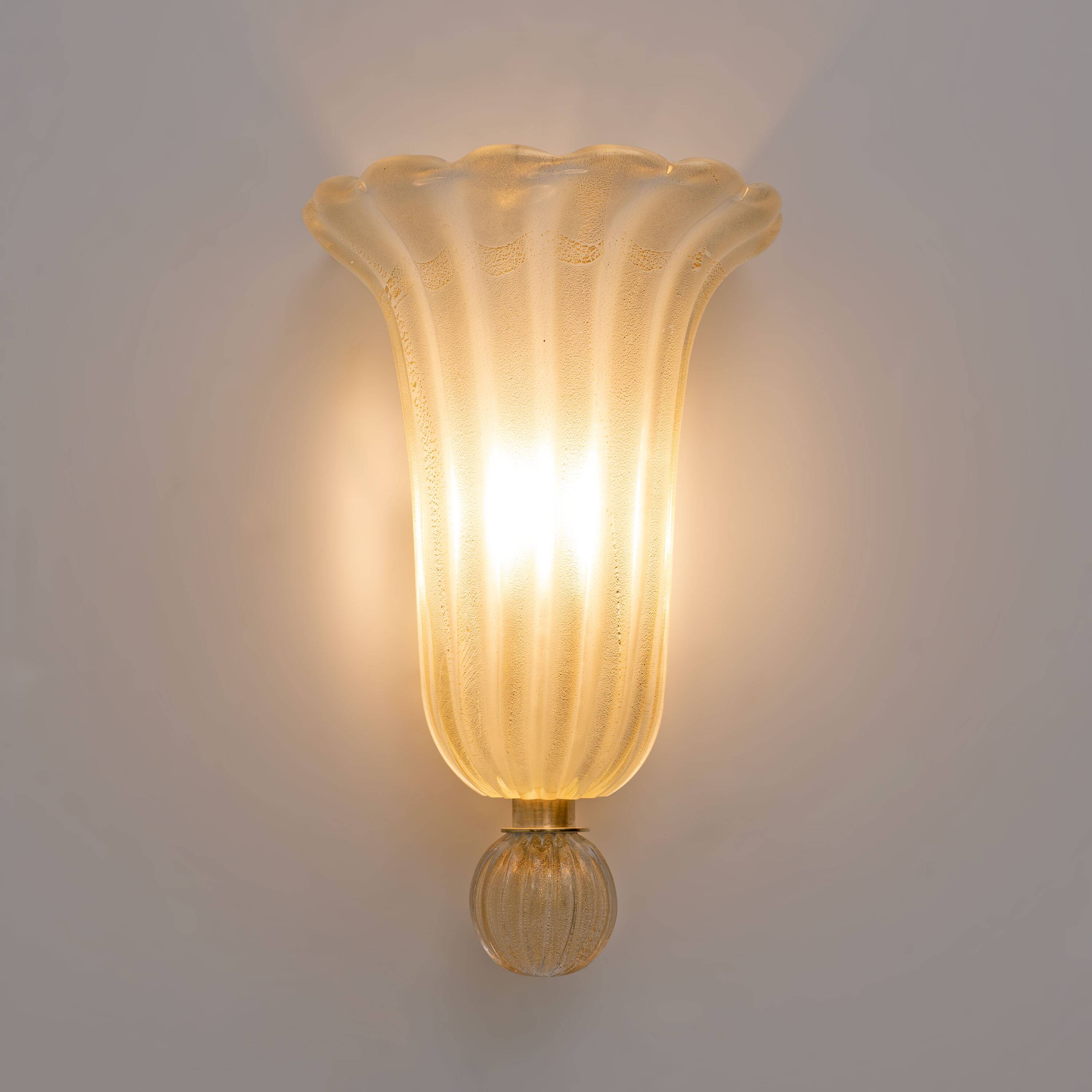 Pair of Murano Glass Wall Sconces with Gold Dust Inclusions