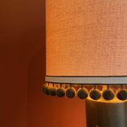 Copper "bouillotte" lamp with Ashoka Silk shade, pom-poms of c