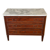 Louis XVI commode in mahogany with brass beading, arabescato marble top, 18th century