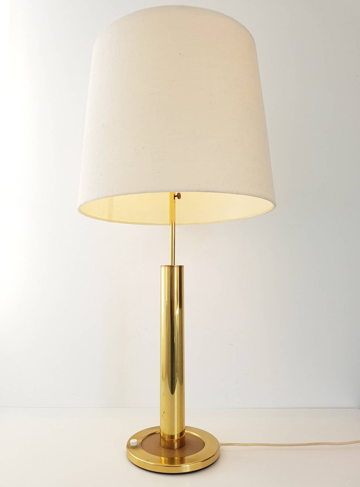Chic living room lamp golden brass & faux leather 1970 adjustable height 70s 70'