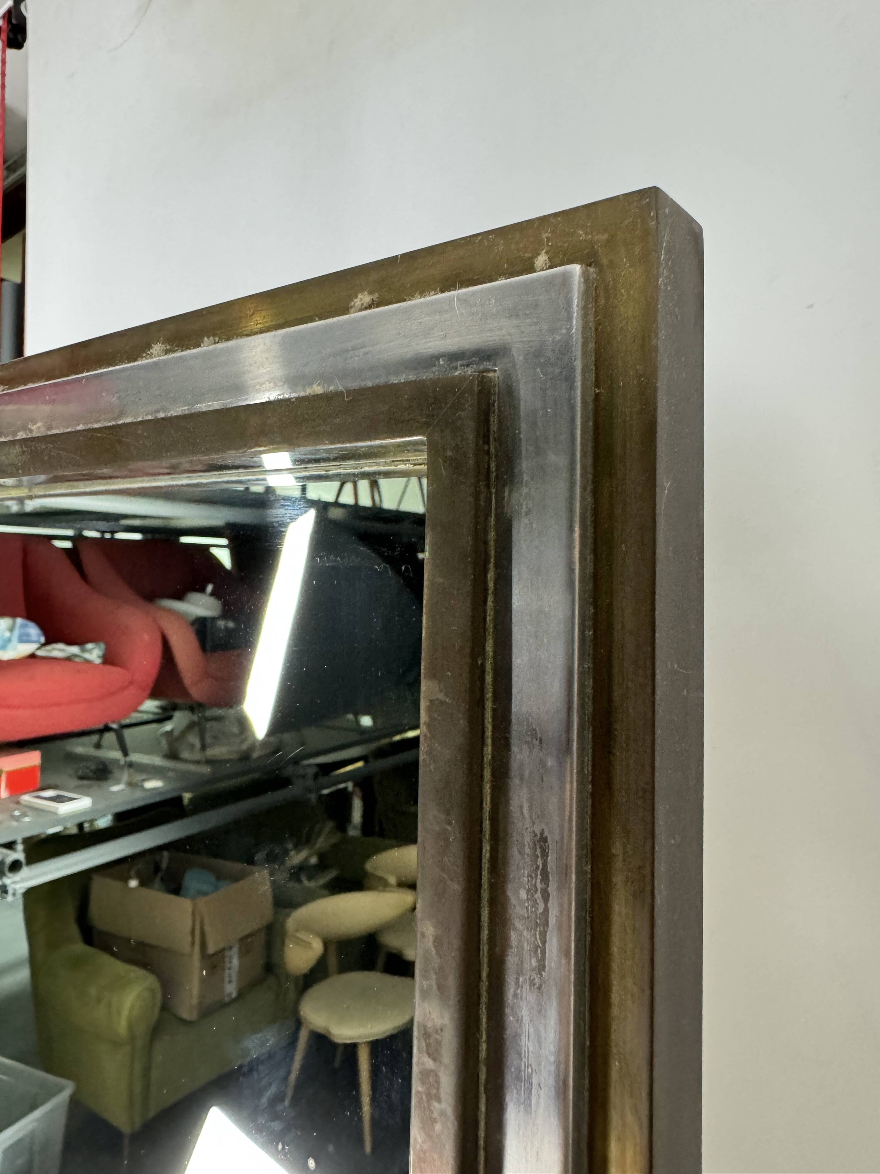 Romeo Rega, vintage mirror with double brass frame and chrome. Italy 1970s