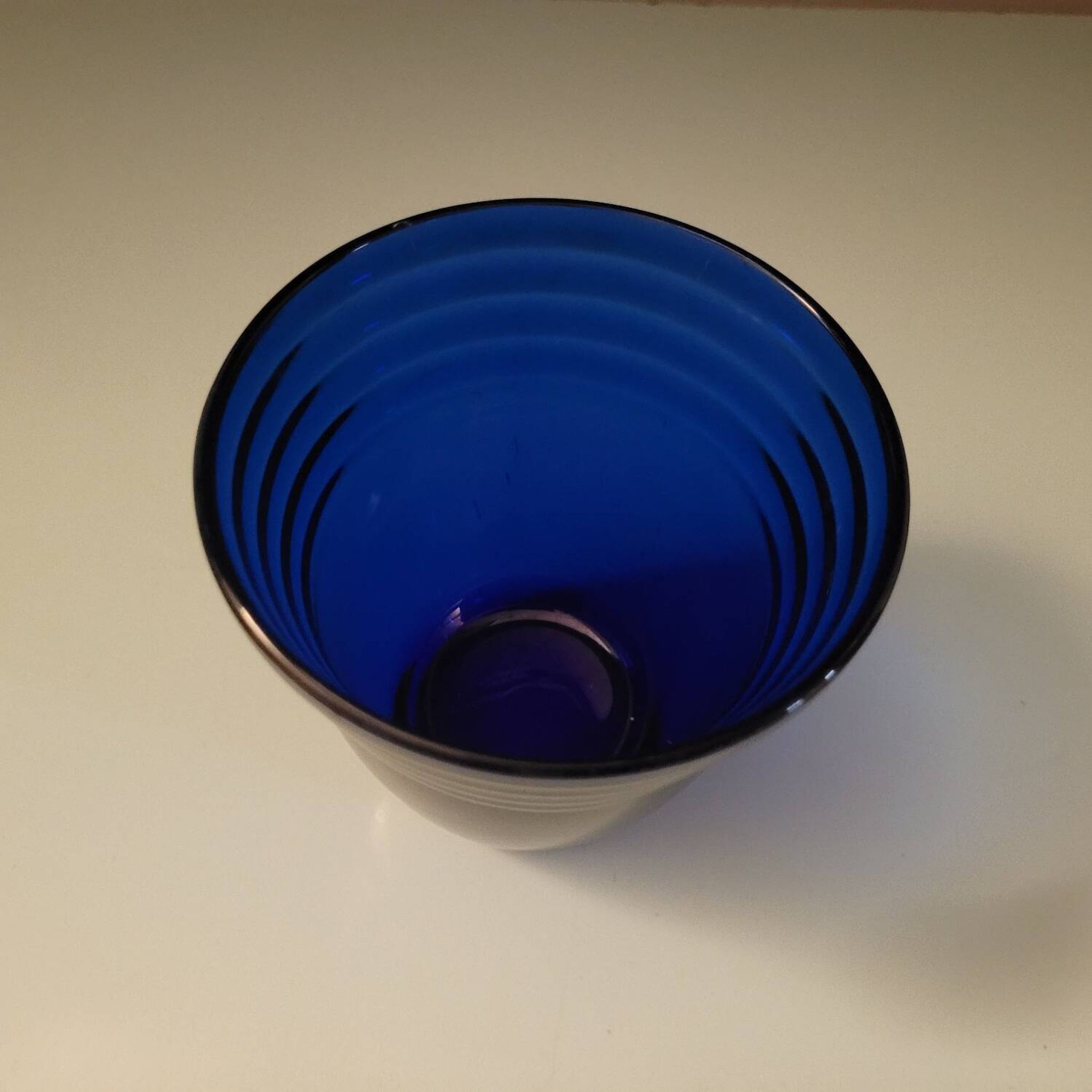 Cobalt blue glass with reliefs – modernist design – France, 1970s
