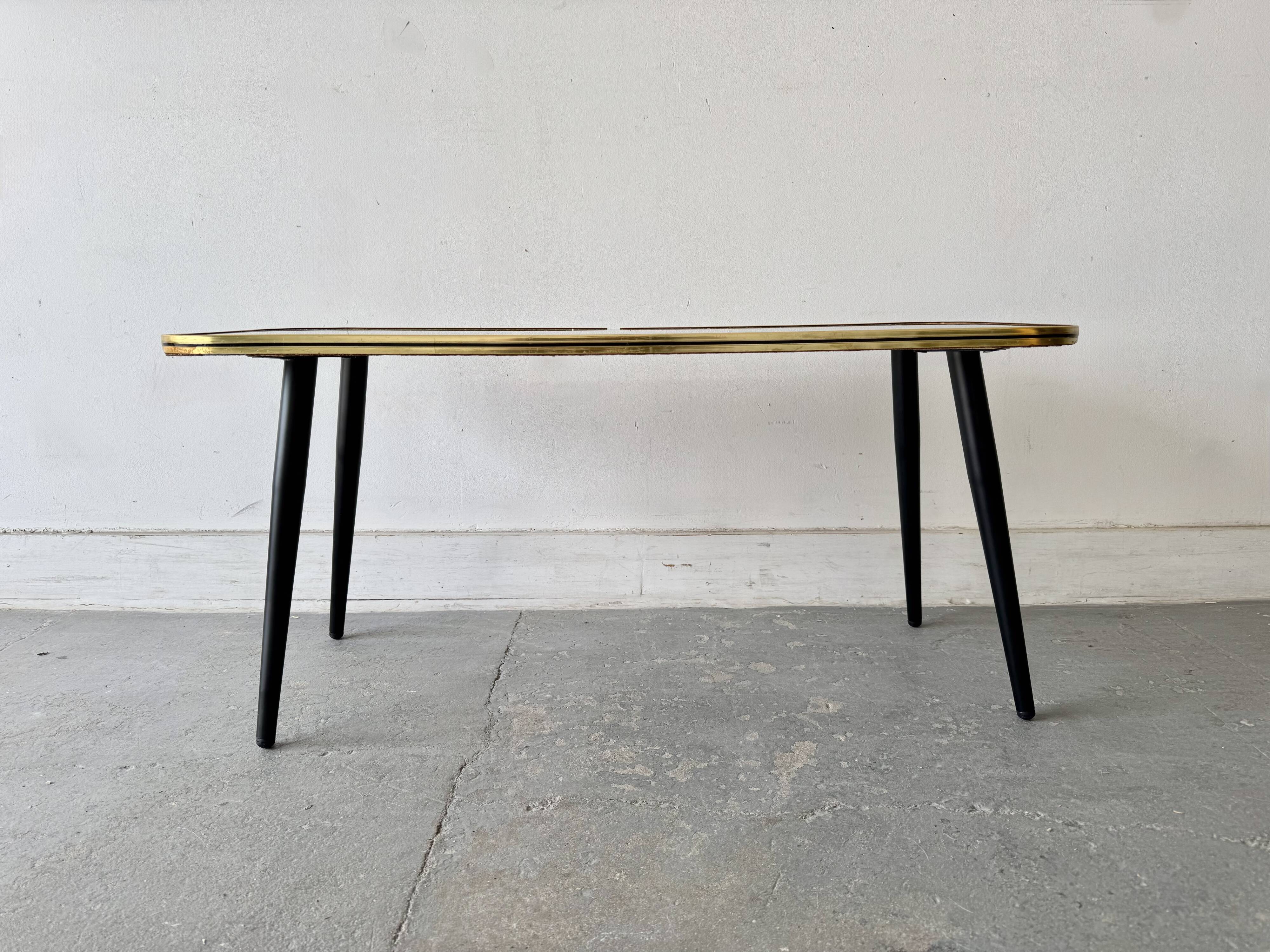 Vintage Coffee Table Floral Glass Top Tapered Legs