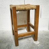 Square stool wood & straw