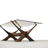 Table basse scandinave en noyer Condoren verre Örebro, années 1960