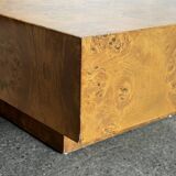 Table basse en bois de loupe avec bar en laiton par Jean Charles pour Maison Charles, 1970