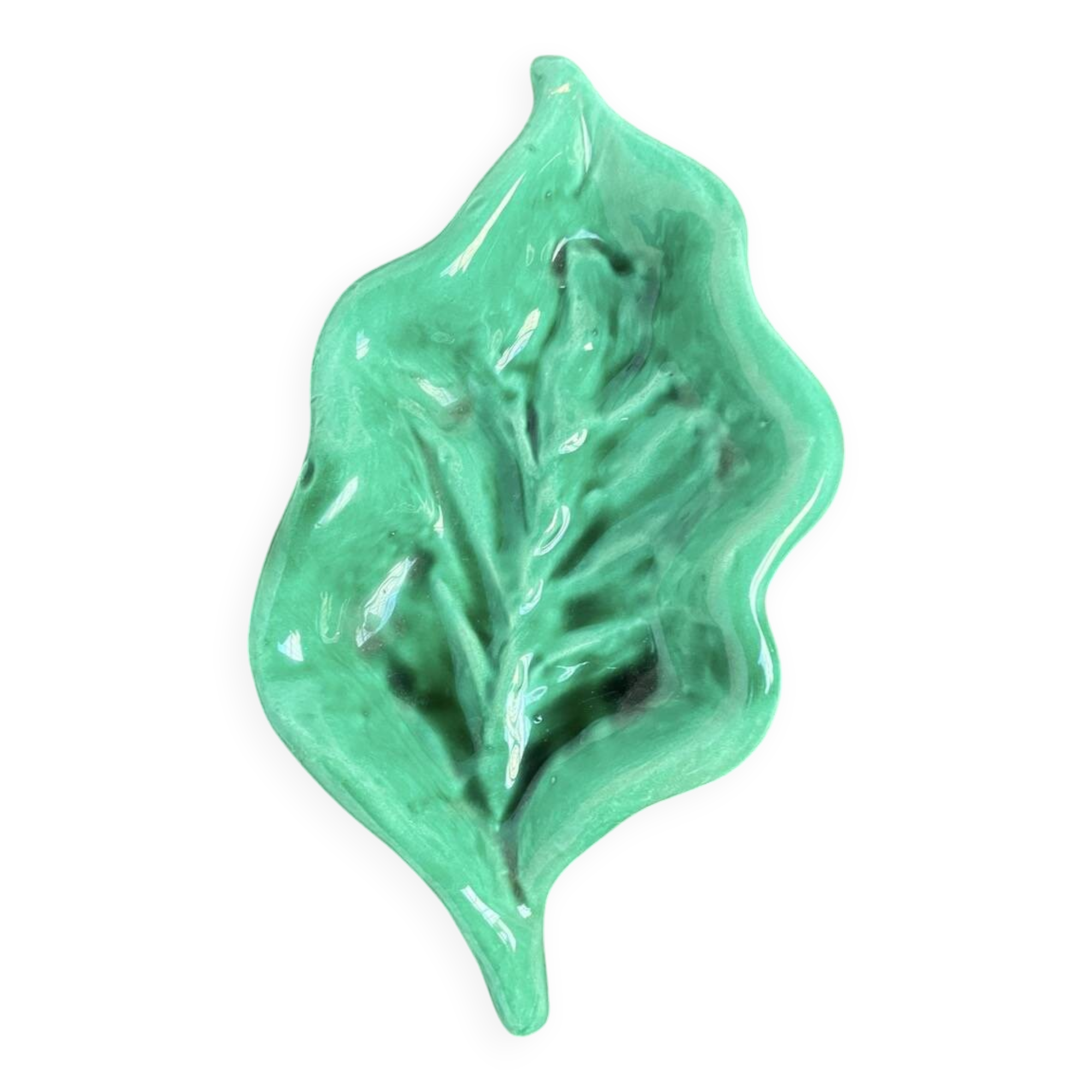 Plat feuille céramique verte