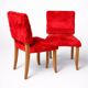 Pair of vintage wooden chairs with red fur effect upholstery – 1950