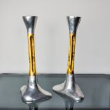 Pair of Brutalist candlesticks by David Marshall, bronze and aluminum, Spain, 1970