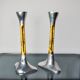 Pair of Brutalist candlesticks by David Marshall, bronze and aluminum, Spain, 1970