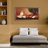 20th century Italian still life painting with musical instruments