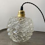 Pair of vintage molded glass pendant lamps