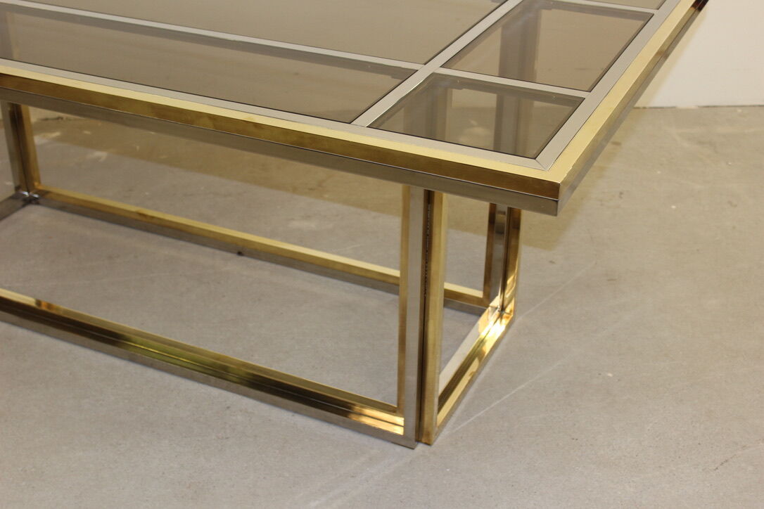 Dining table in chrome-plated steel and brass by Romeo Rega circa 1970