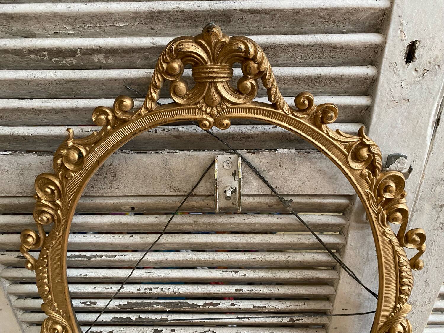 Antique Oval Mirror Frame Pediment Knot Louis XV Style Gilt Bronze