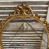 Ancien Cadre De Miroir Oval Fronton Noeud Style Louis XV Bronze Doré