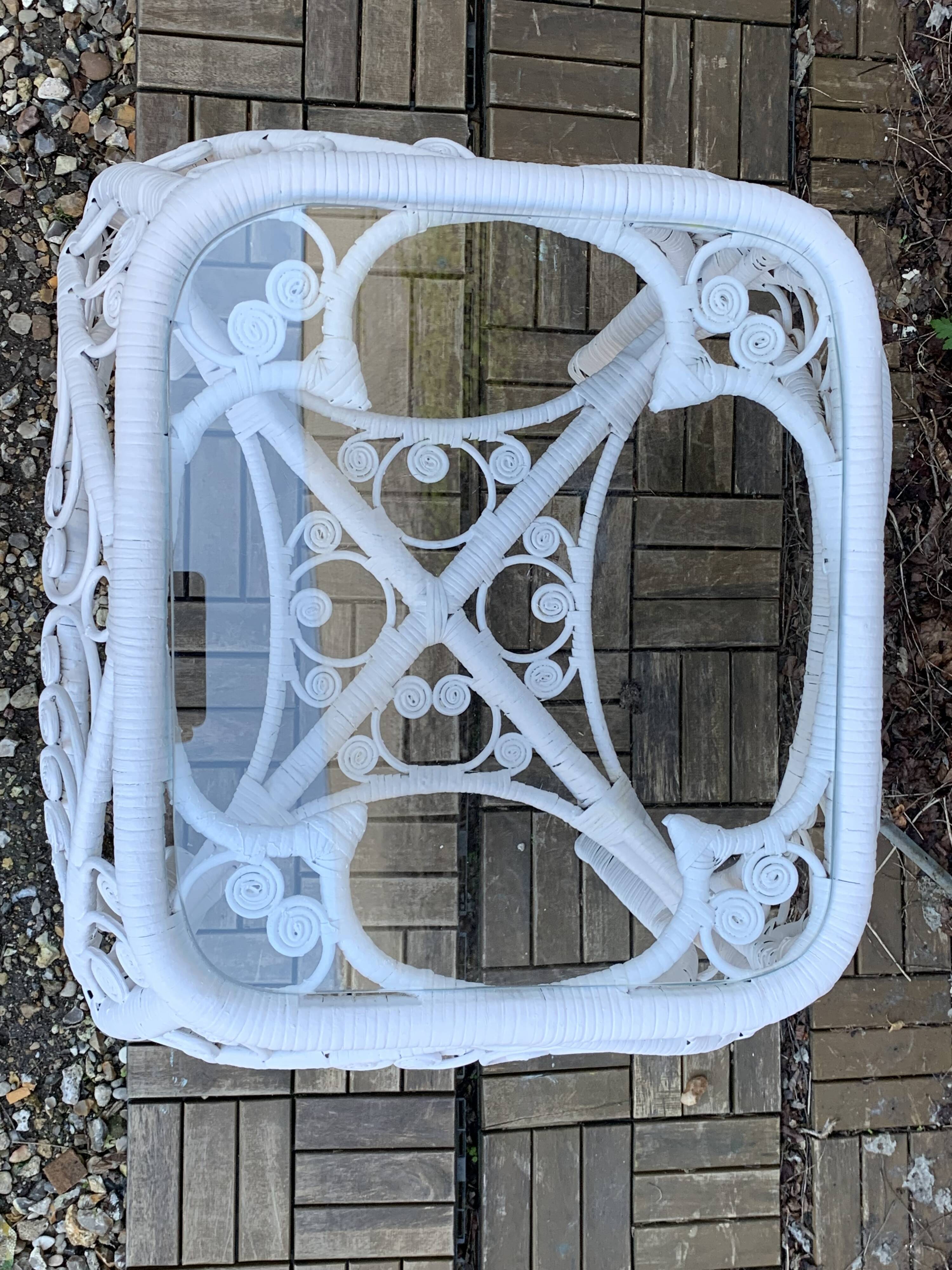 Peacock white rattan side table 1970