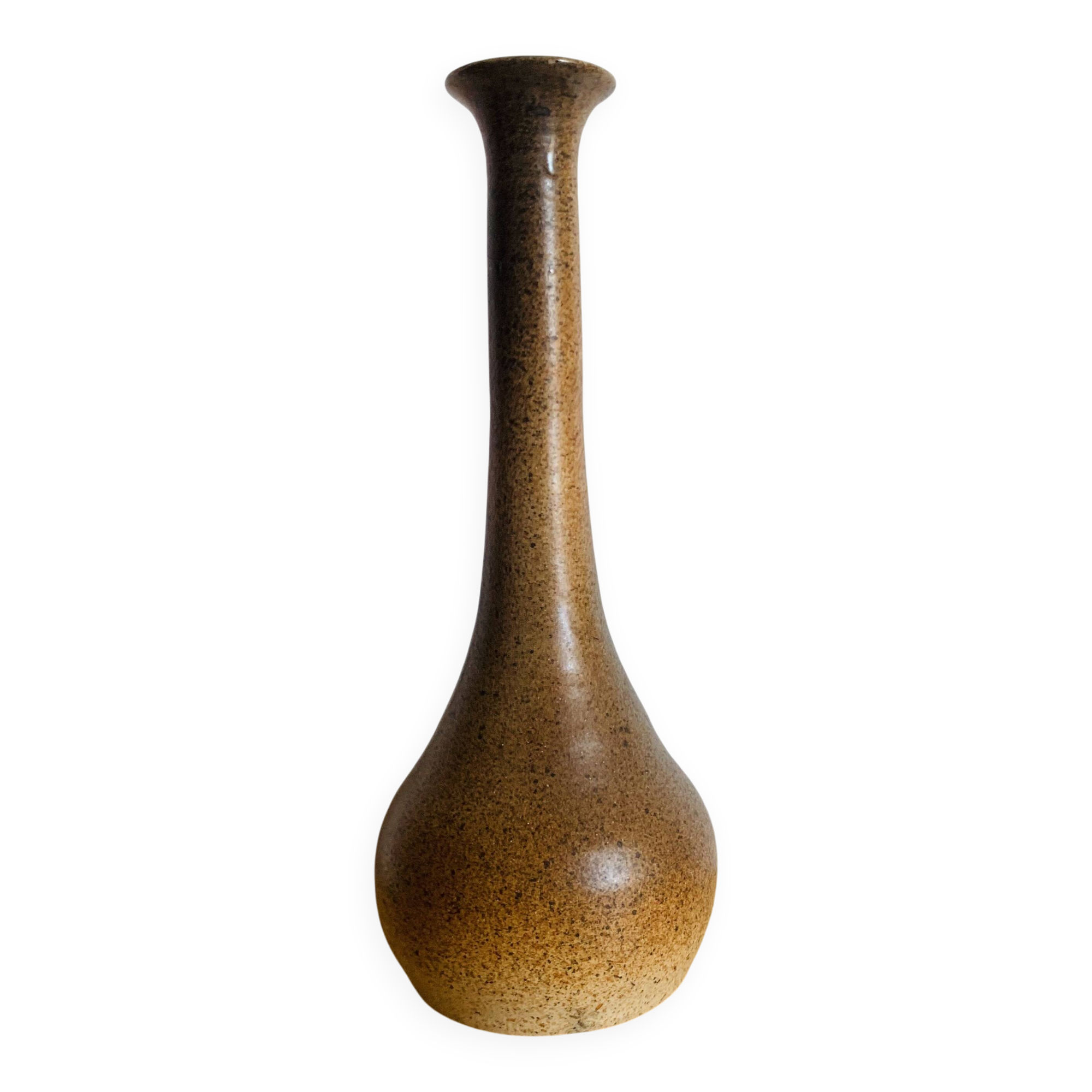 Vintage speckled brown stoneware soliflore vase – 1960s/70s