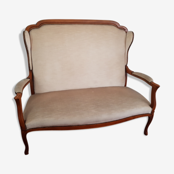 Louis Philippe bench in wood and beige velvet