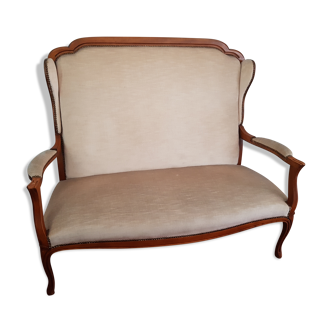 Louis Philippe bench in wood and beige velvet