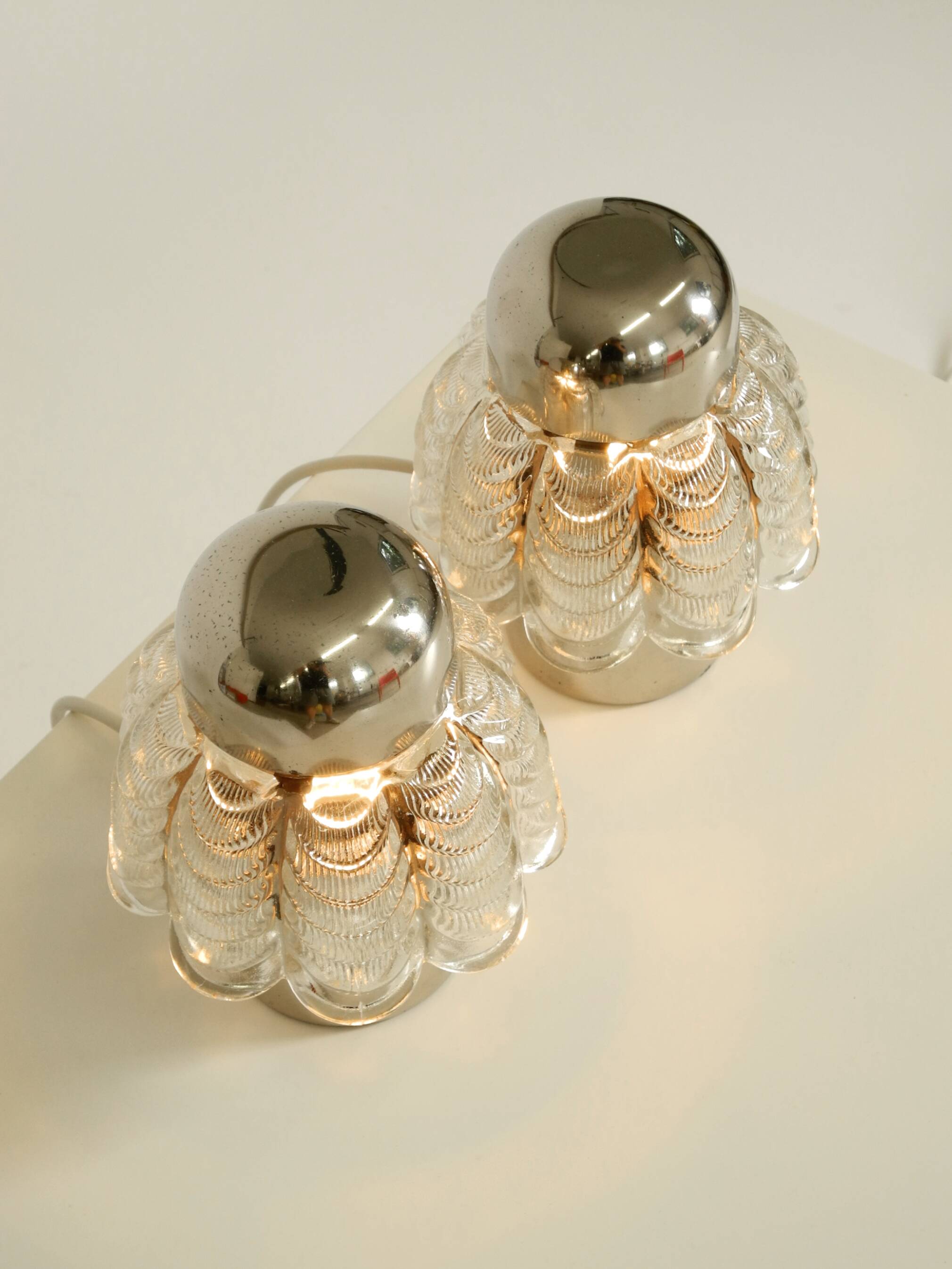 Two large, rare 1960s metal and glass table lamps by VEB Narva Leuchtenbau