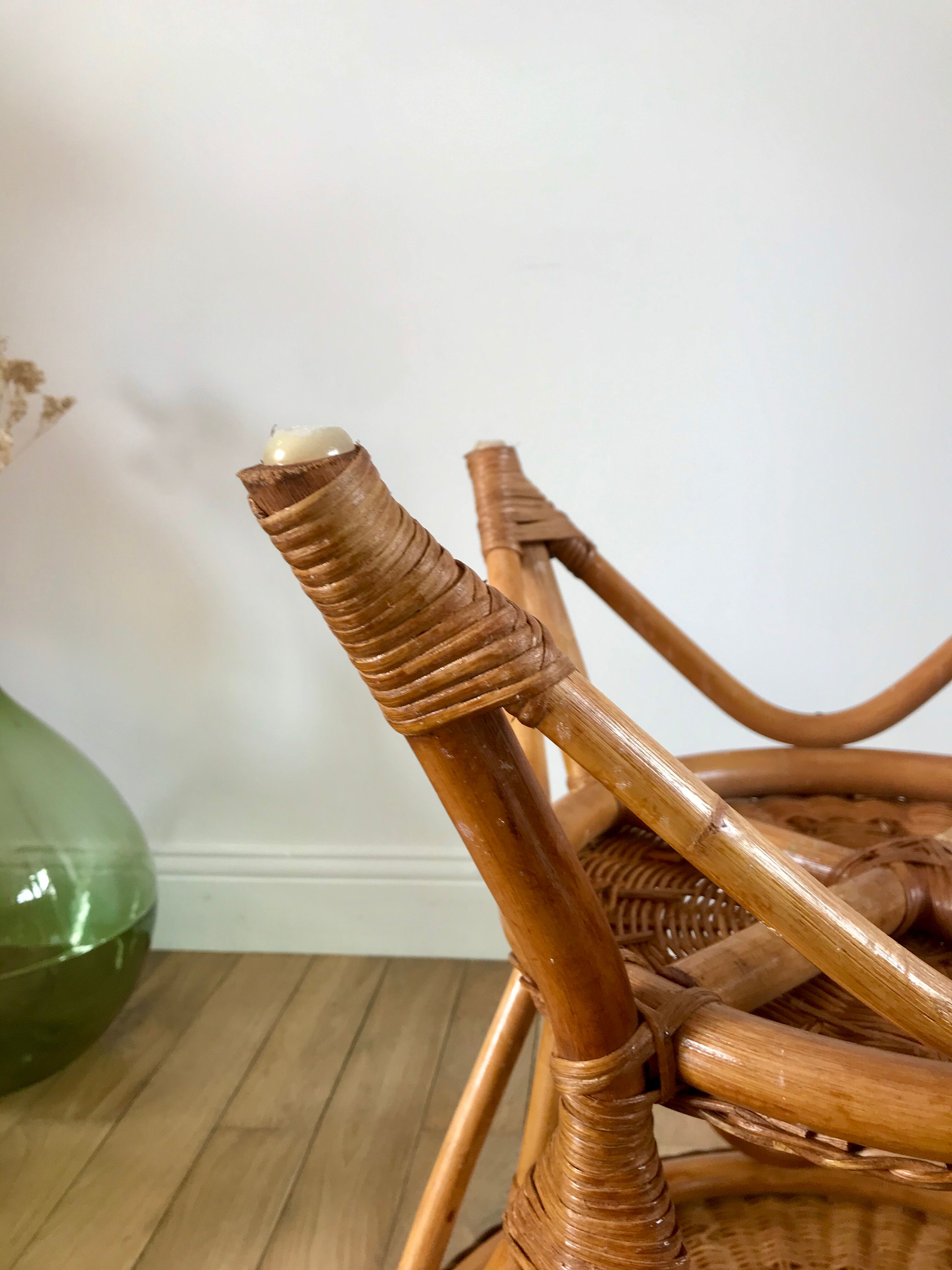 Round rattan coffee table double floor 60s