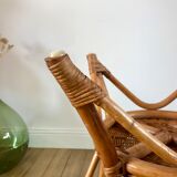 Round rattan coffee table double floor 60s