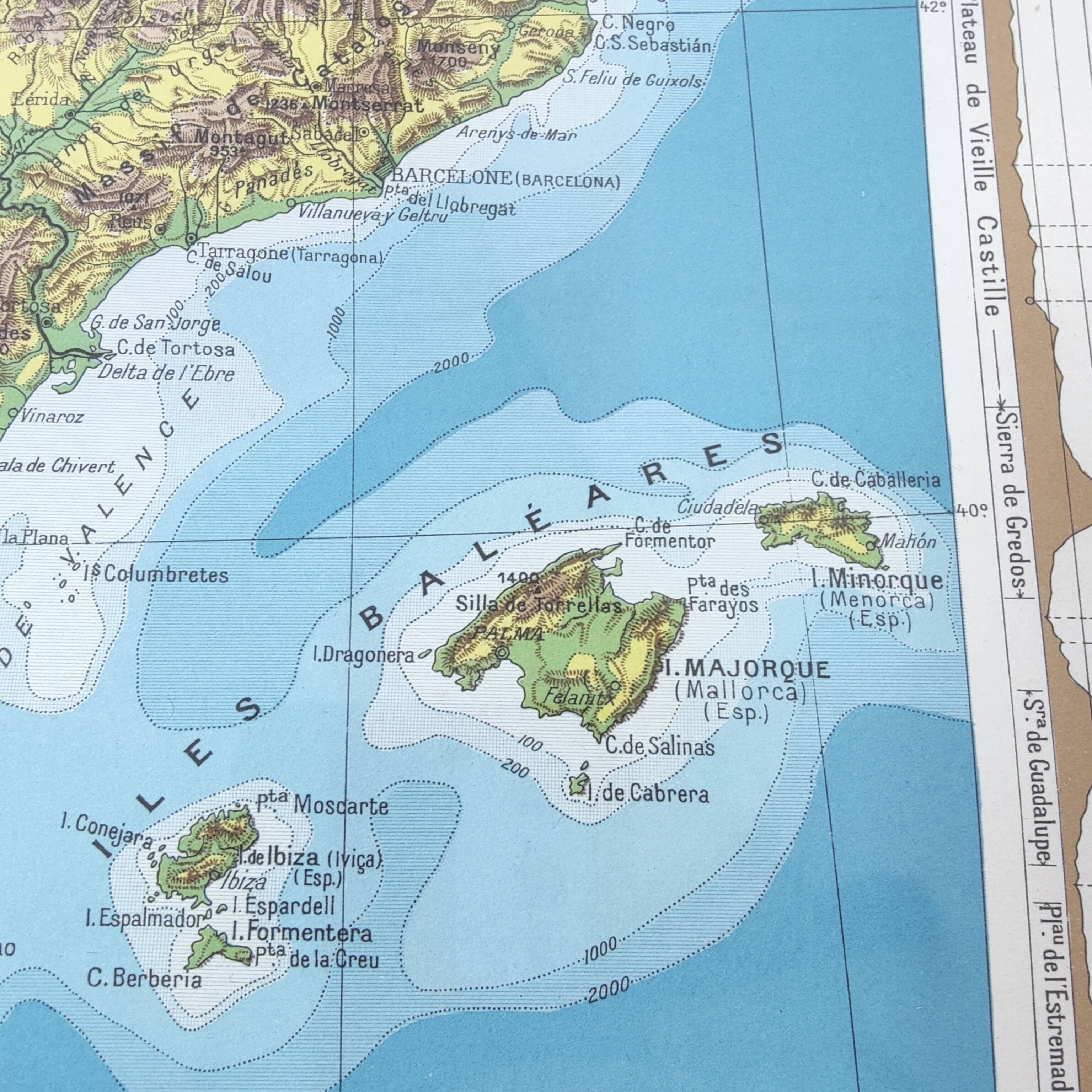 Spain and Portugal map in vintage colors 43x43cm from 1950