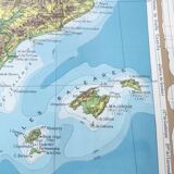 Spain and Portugal map in vintage colors 43x43cm from 1950