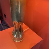 Brass shell socket lamp from the 1st WW, black pyramidal lampshade in Carlucci linen.