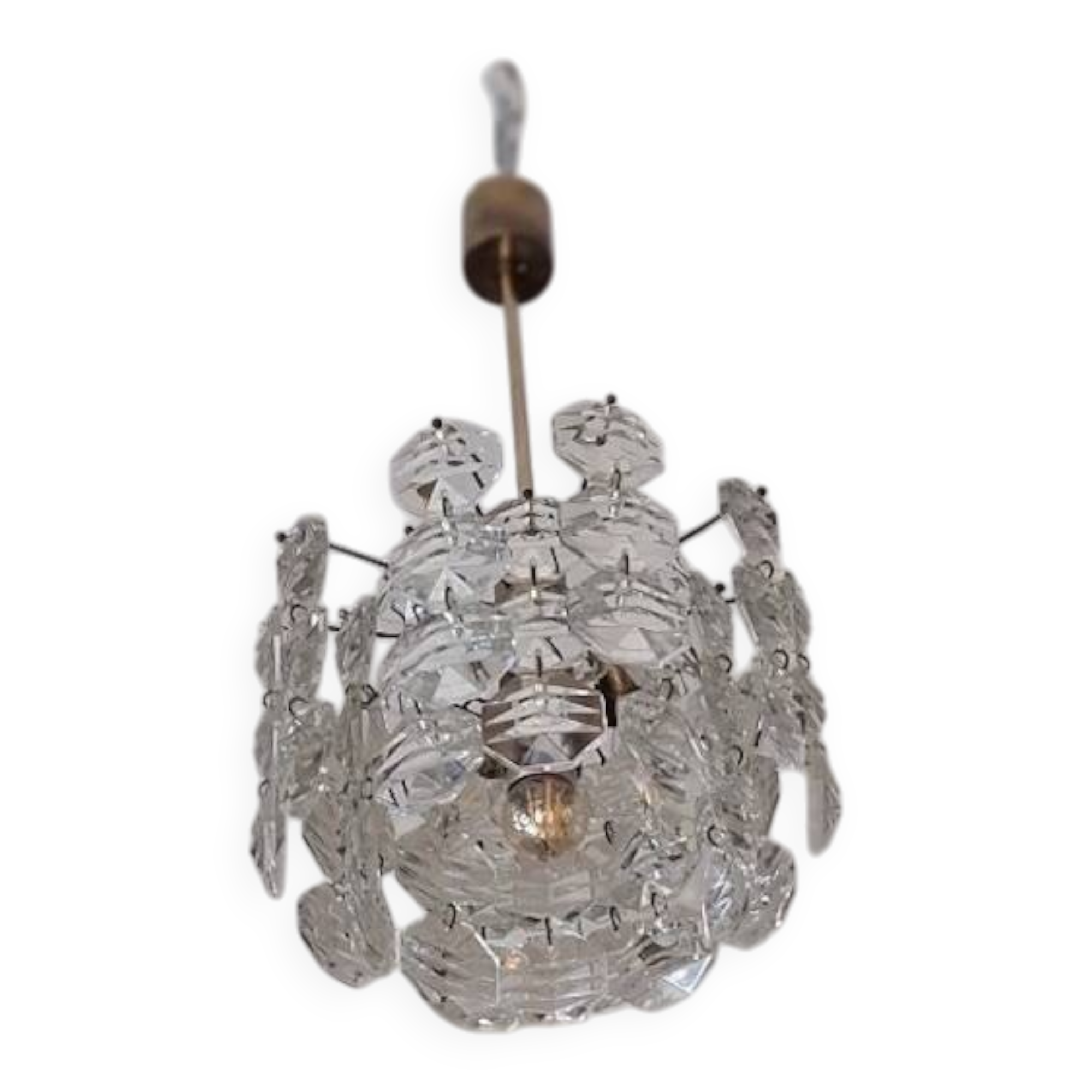 Kinkeldey brass and faceted glass 3- level chandelier, 1960s