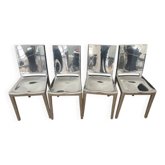 Set of emeco polished aluminum hudson chairs