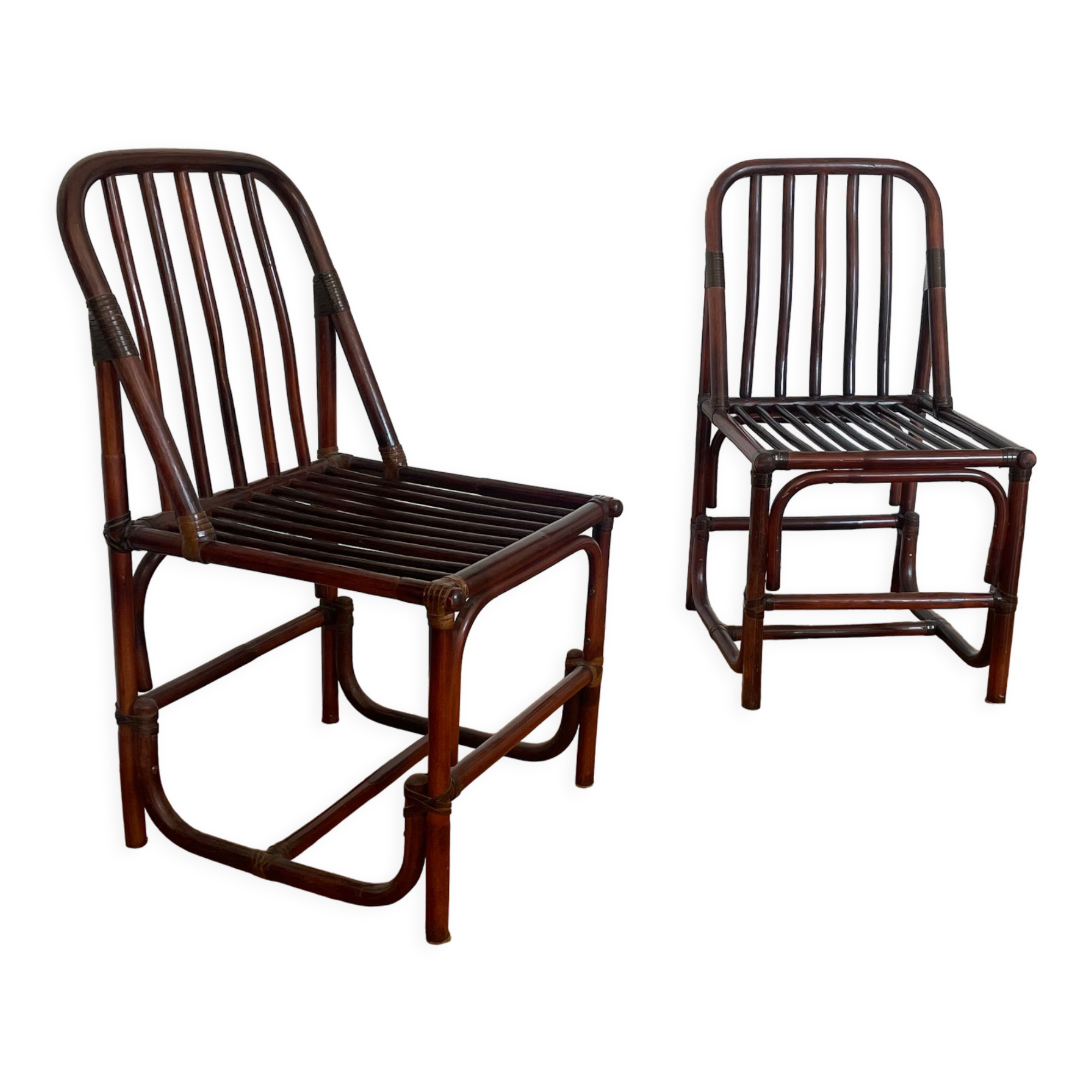 Pair of bamboo chauffeuses colonial vintage style, 1960