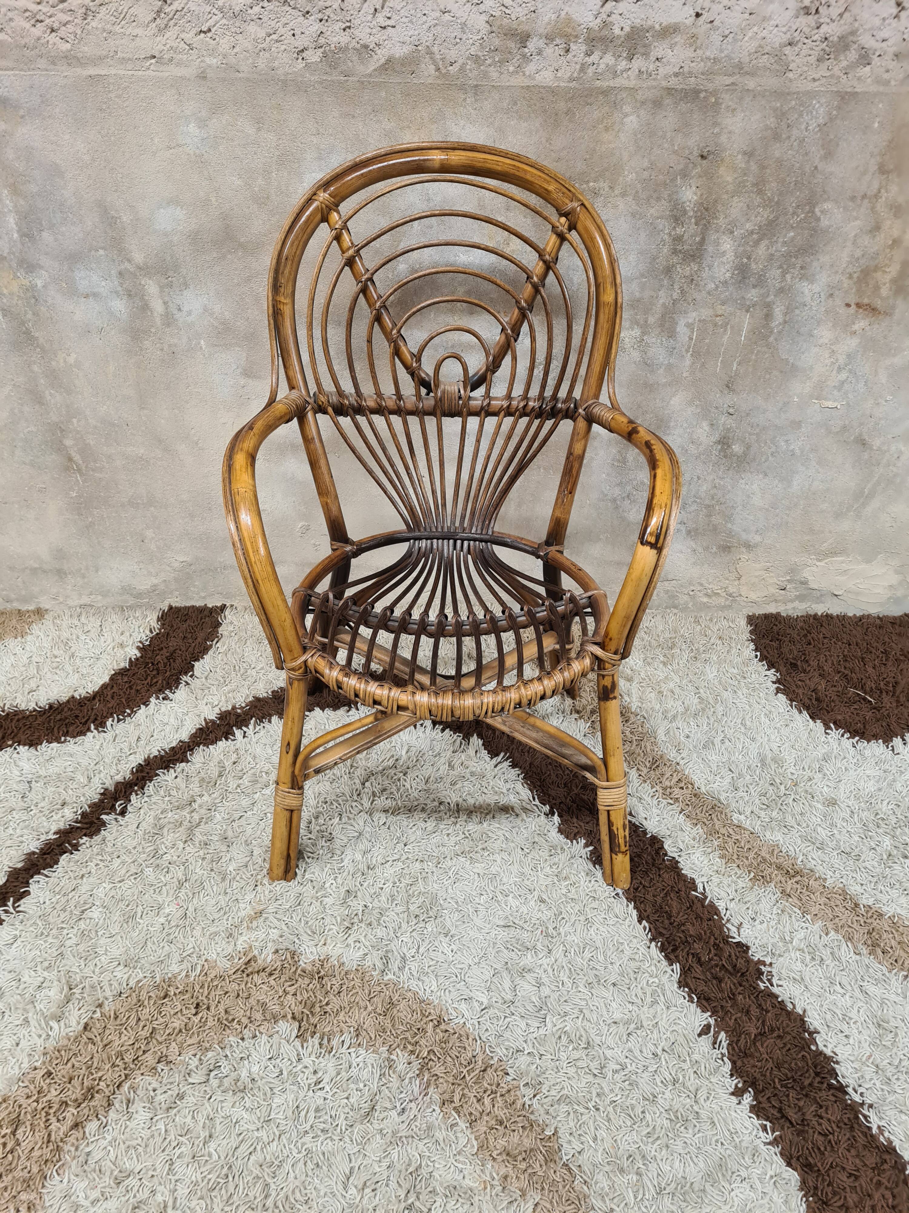 Vintage bamboo rattan armchair