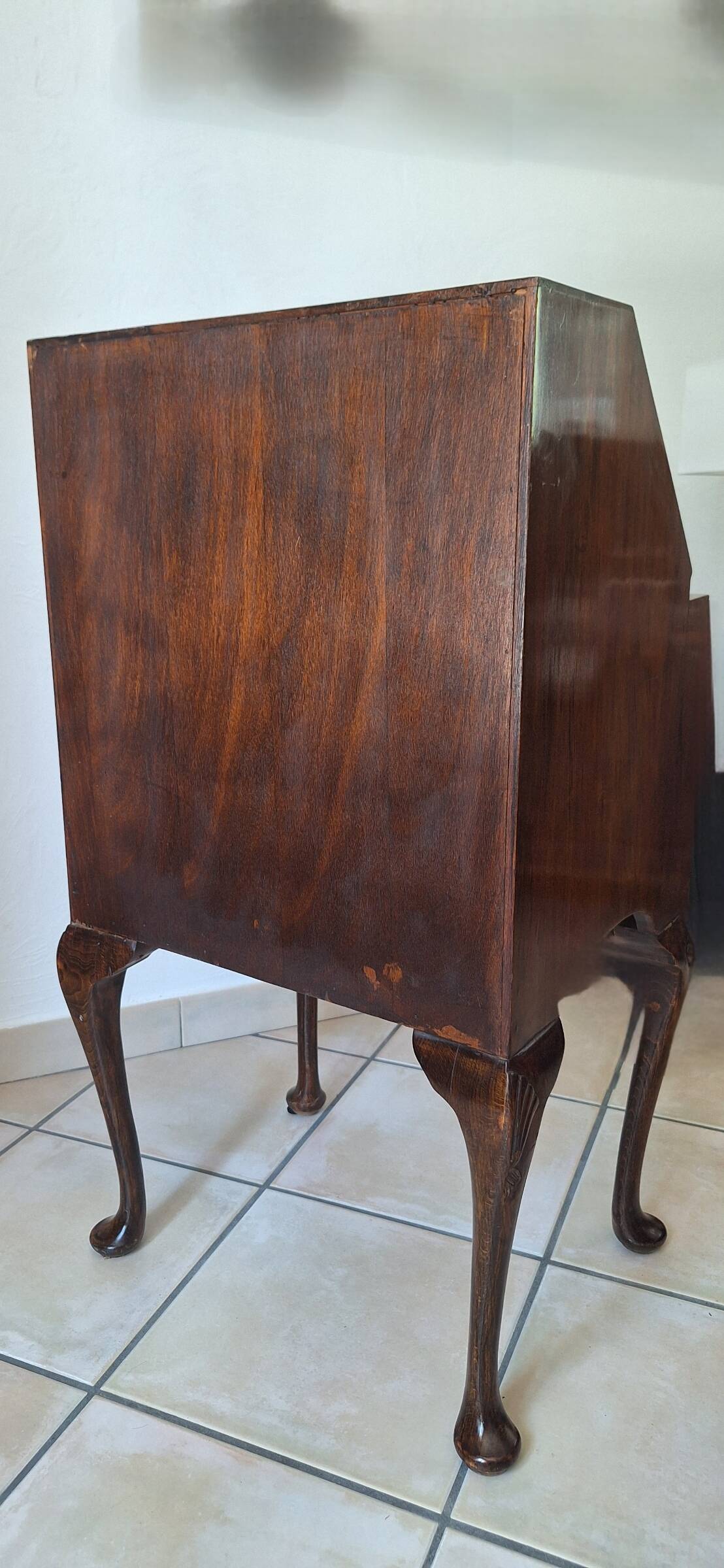 1930's Queen Anne walnut veneer secretary – slanted drop-down desk –