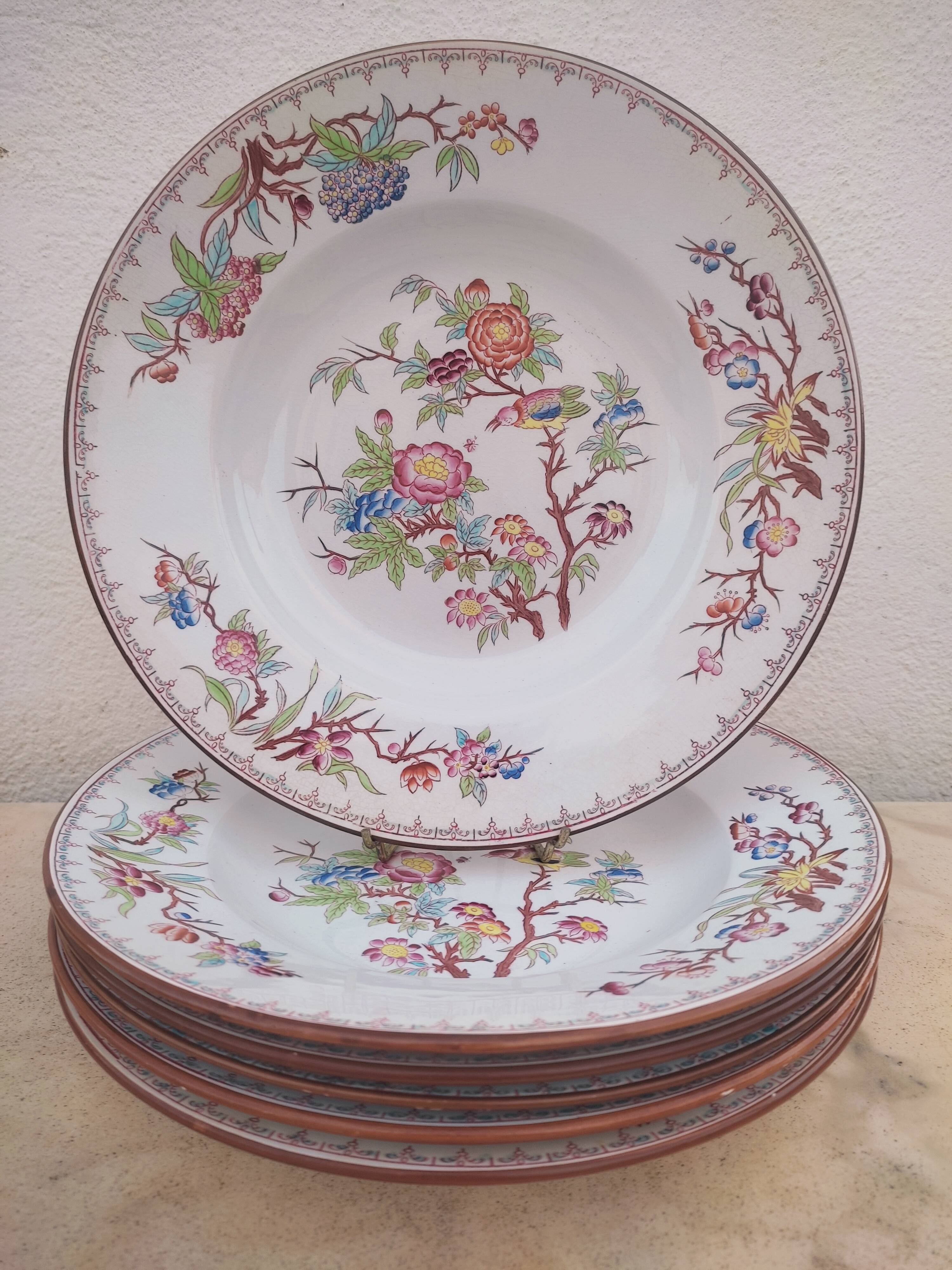 6 hollow plates Sarreguemines décor Minton