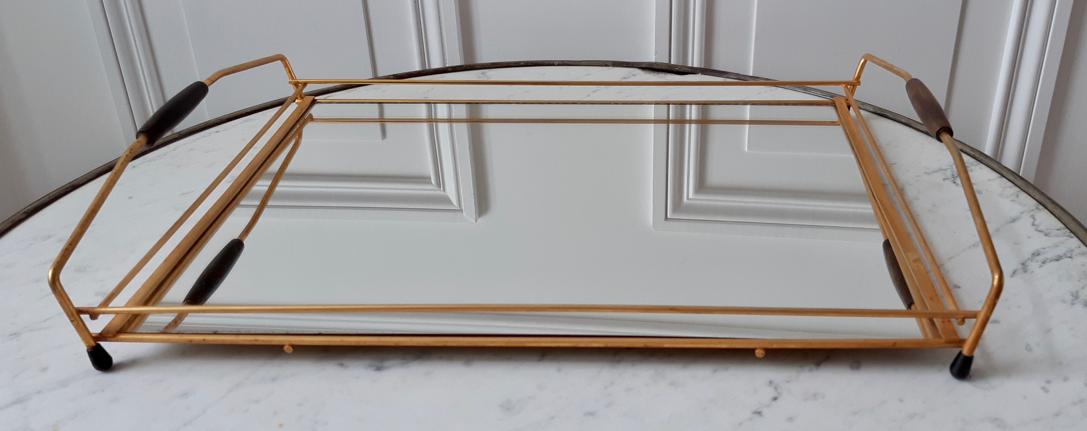 Mirror top in gilded steel 50s