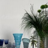 Vase conique en verre bullé bleu turquoise