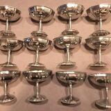 Set of 12 dessert cups, stainless steel, tulip feet.
